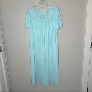 Miss Elaine Blue Chemise with Pleated Neckline Aqua Nylon Long Gown‎ Womens XL